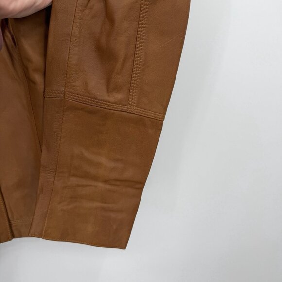 Quince 100% Leather Stand-Collar Jacket size M Women's in Cognac Brown Full Zip - Picture 6 of 16